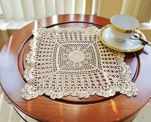 Wheat color Square Crochet Lace Doilies 13x13" Square Crochet. - Click Image to Close